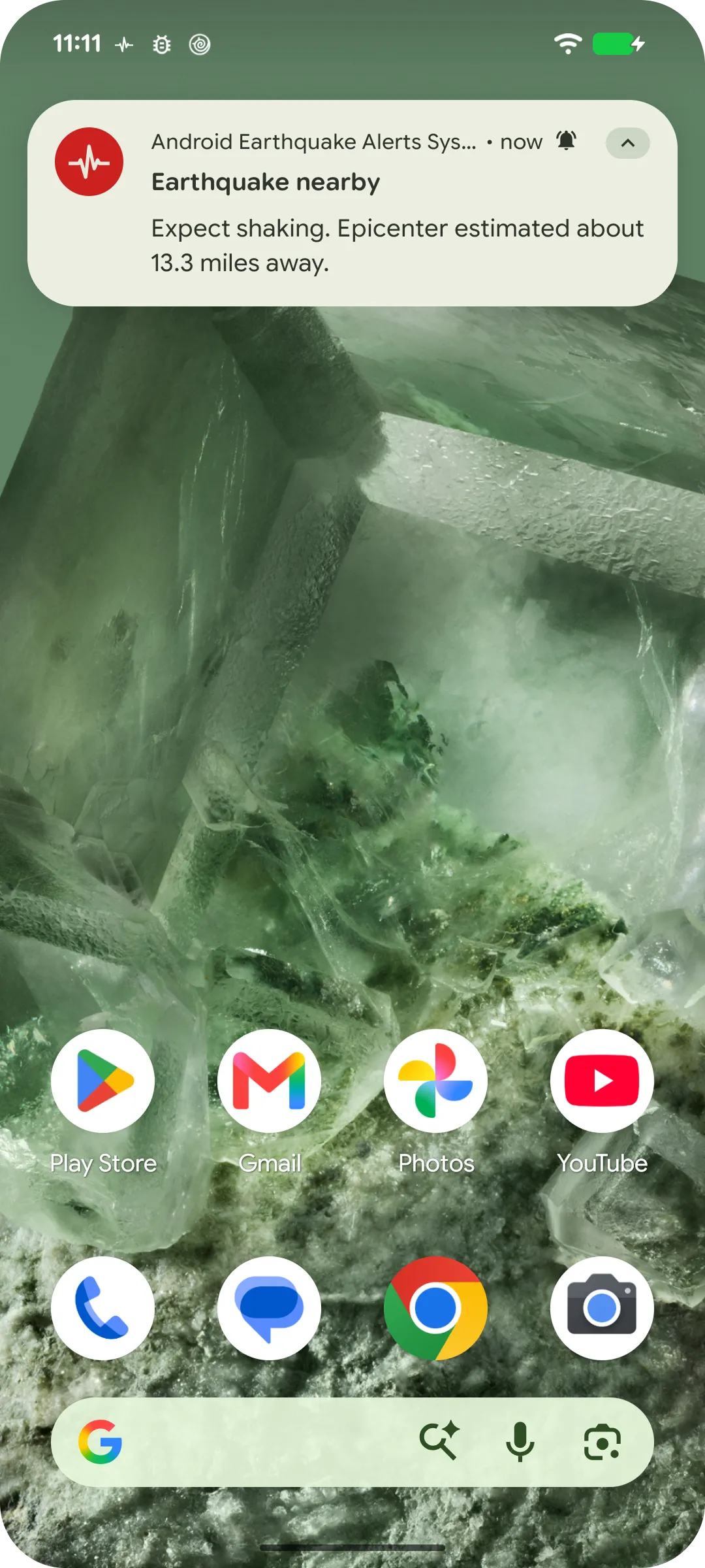 Android Be Aware earthquake alert on a phone