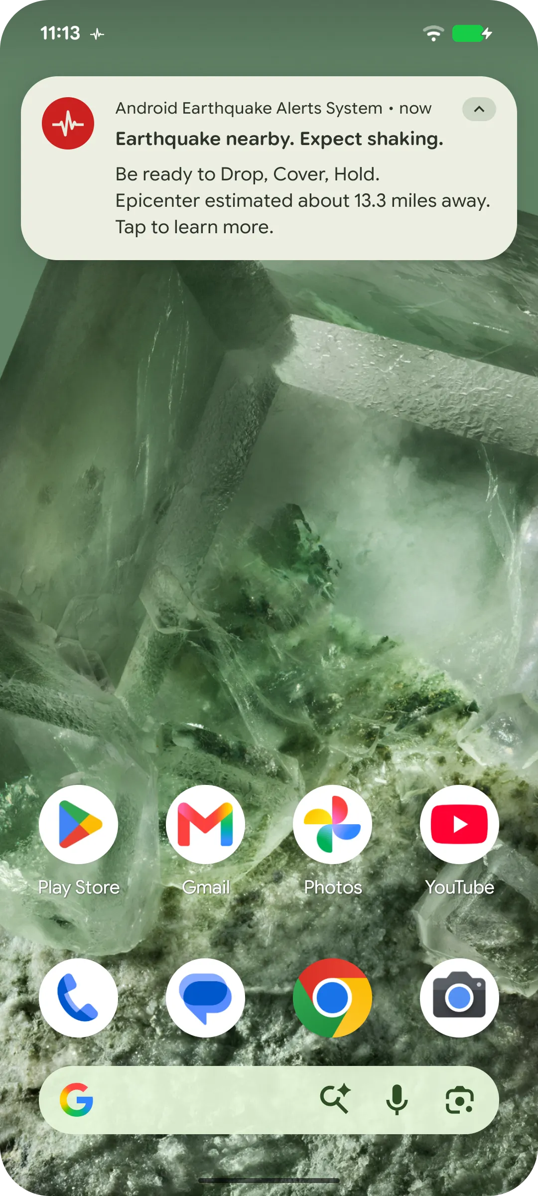 Android Be Ready earthquake alert on a phone